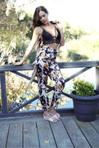 3-Piece Satin Pajama Set – Floral Print Pants, Lace Bralette & Kimono Robe