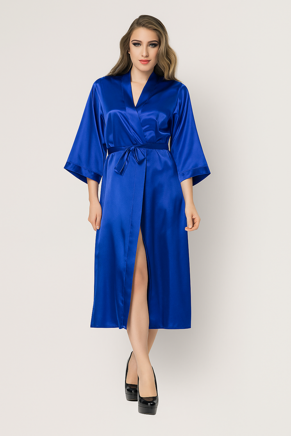 Elegant Pure Silk Kimono Robe – Royal Blue
