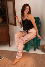 Blossom Nights Satin Pajama Set – Black & Blush Pink