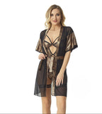 3-Piece Leopard Print Mesh Robe Lingerie Set – Includes Robe, Bra & Panty