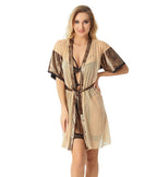 Leopard Print Mesh Robe Lingerie Set – Bold & Sexy Strappy Design