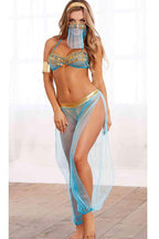 Exotic Blue & Gold Sheer Belly Dancer Lingerie Set – One Size Fits Most