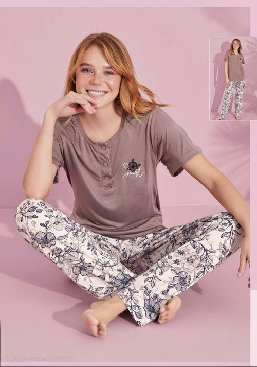 "Just Bloom" Floral Long Pajama Set – Soft Cotton Comfort