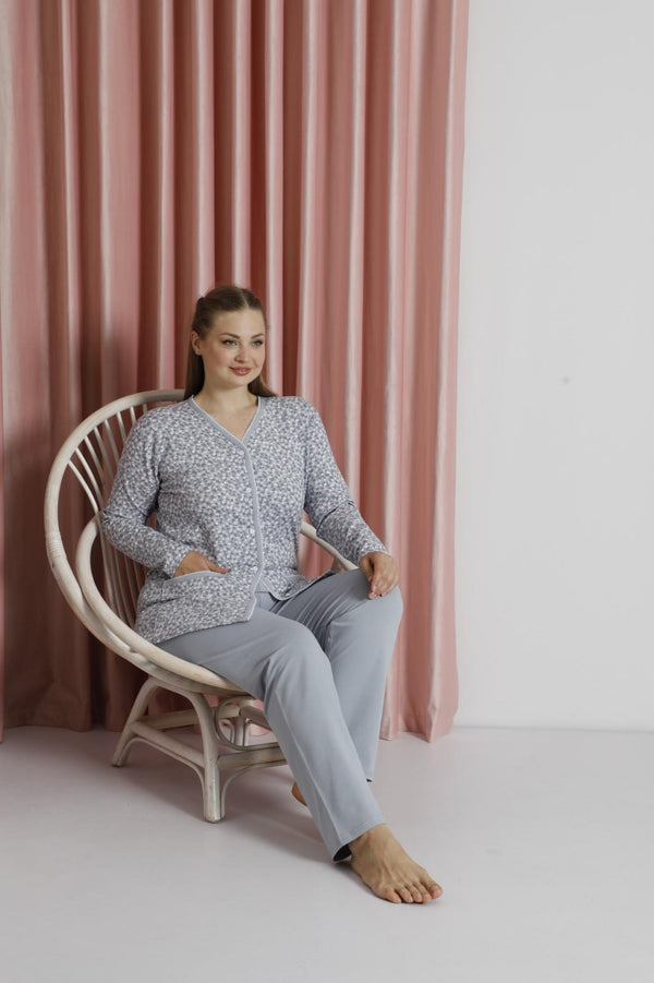 Plus Size Women's Button-Front Pajama Set – Soft Grey Comfort