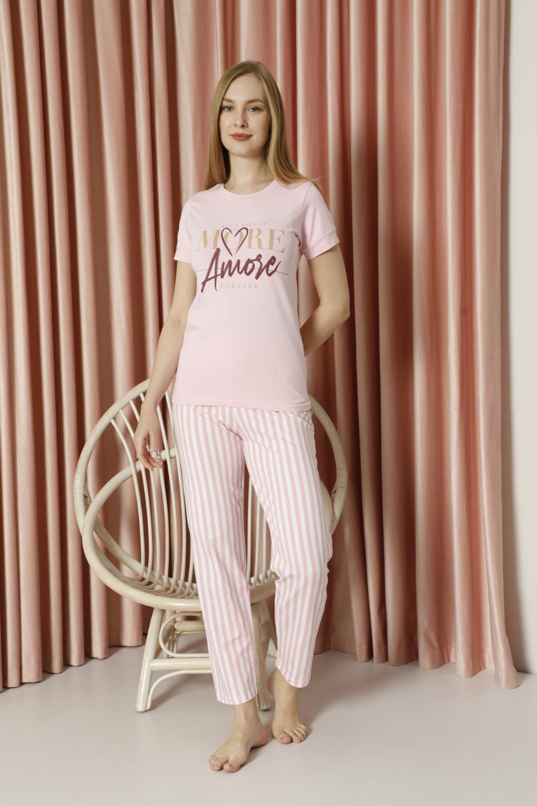 Pink "Amore" Printed Pajama Set – Sweet & Stylish Nightwear