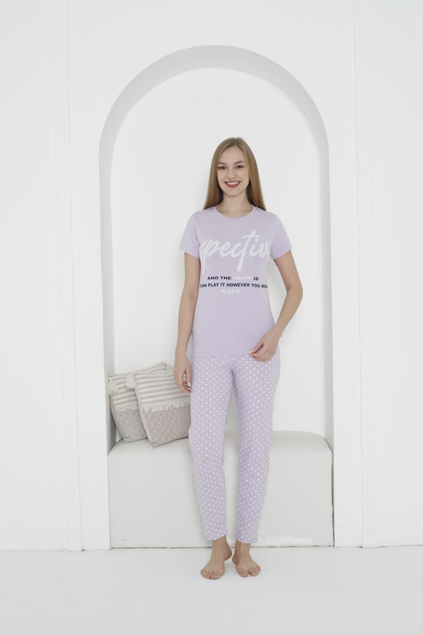 Lavender Dream Cotton Pajama Set – Polka Dot Comfort