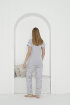 "Sweet Dreams" Cotton Pajama Set – Grey & Pink Printed Sleepwear