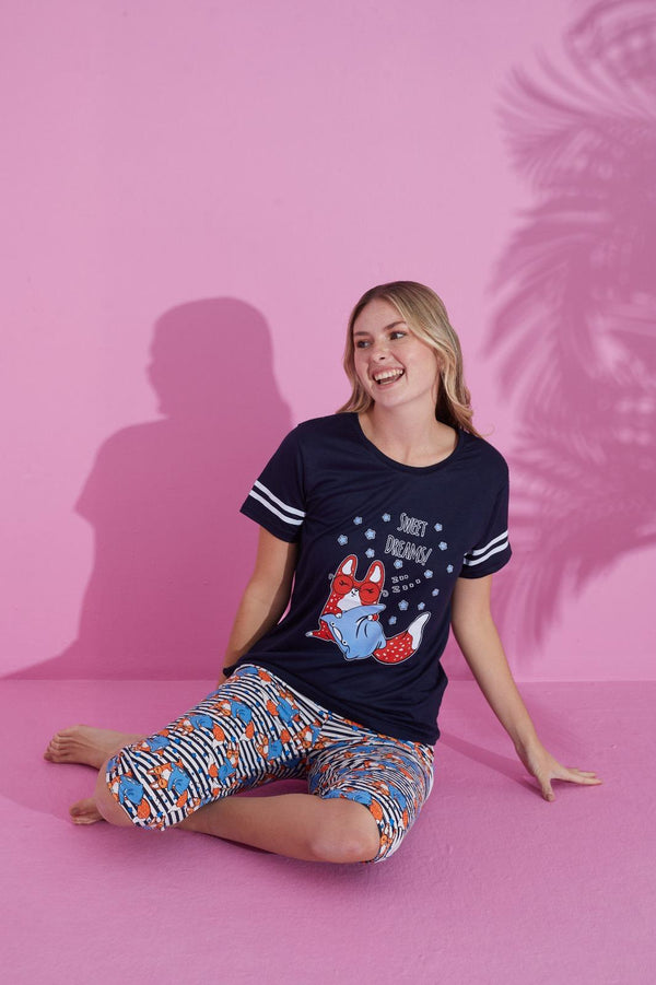 Sweet Dreams Fox Print Capri Pajama Set – Fun & Comfy