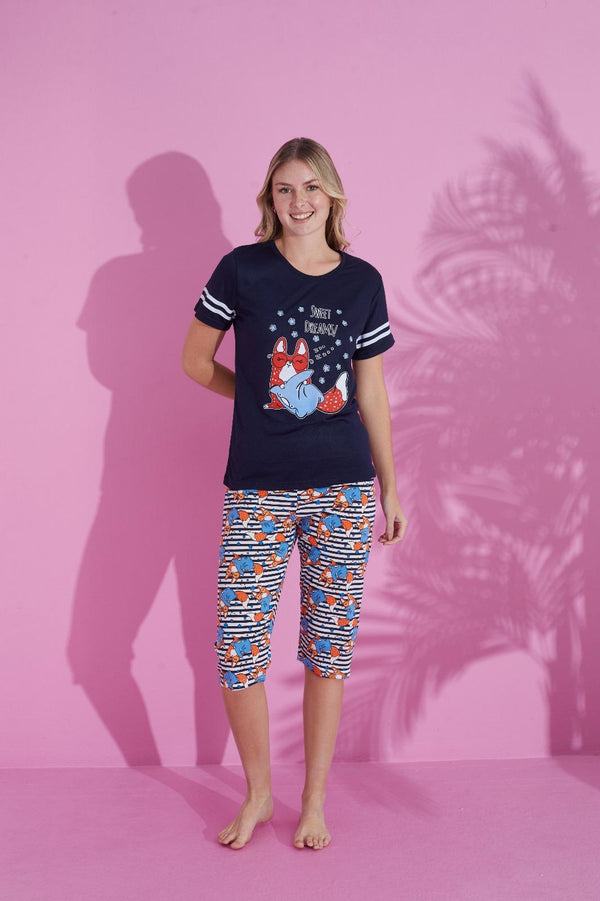 Sweet Dreams Fox Print Capri Pajama Set – Fun & Comfy