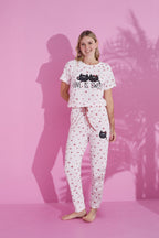 "Love Is Sweet" Long Pajama Set – Cute Cat Print