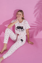 "Love Is Sweet" Long Pajama Set – Cute Cat Print