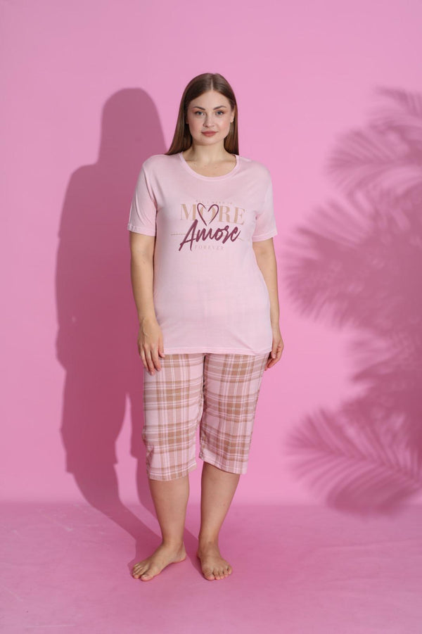 Plus Size "More Amore" Pink Pajama Set – Sizes 3XL to 6XL