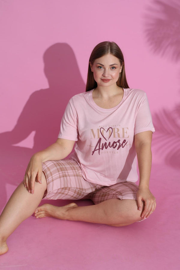 Plus Size "More Amore" Pink Pajama Set – Sizes 3XL to 6XL