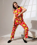 Fun & Cozy Cartoon Print Women’s Pajama Set – Red with Garfield & Polka Dots