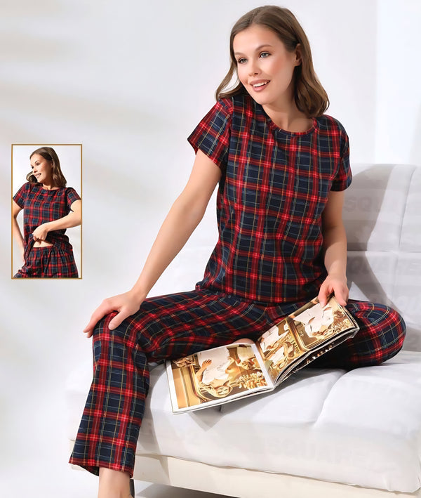 Classic Red Plaid Pajama Set – Women’s Soft Cotton Lounge & Sleepwear
