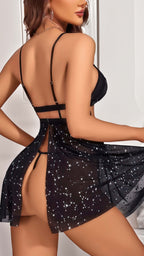Celestial Dreams Star Mesh Lingerie Set – Black Night Babydoll