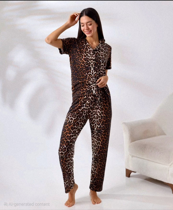 Women's Leopard Print Pajama Set – Bold, Stylish & Ultra-Soft Lounge Set