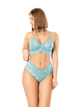 Aqua Lace Fantasy Lingerie Set with Sheer Robe
