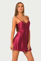Classic Satin Nightdress with Embroidered Lace – Multiple Colors