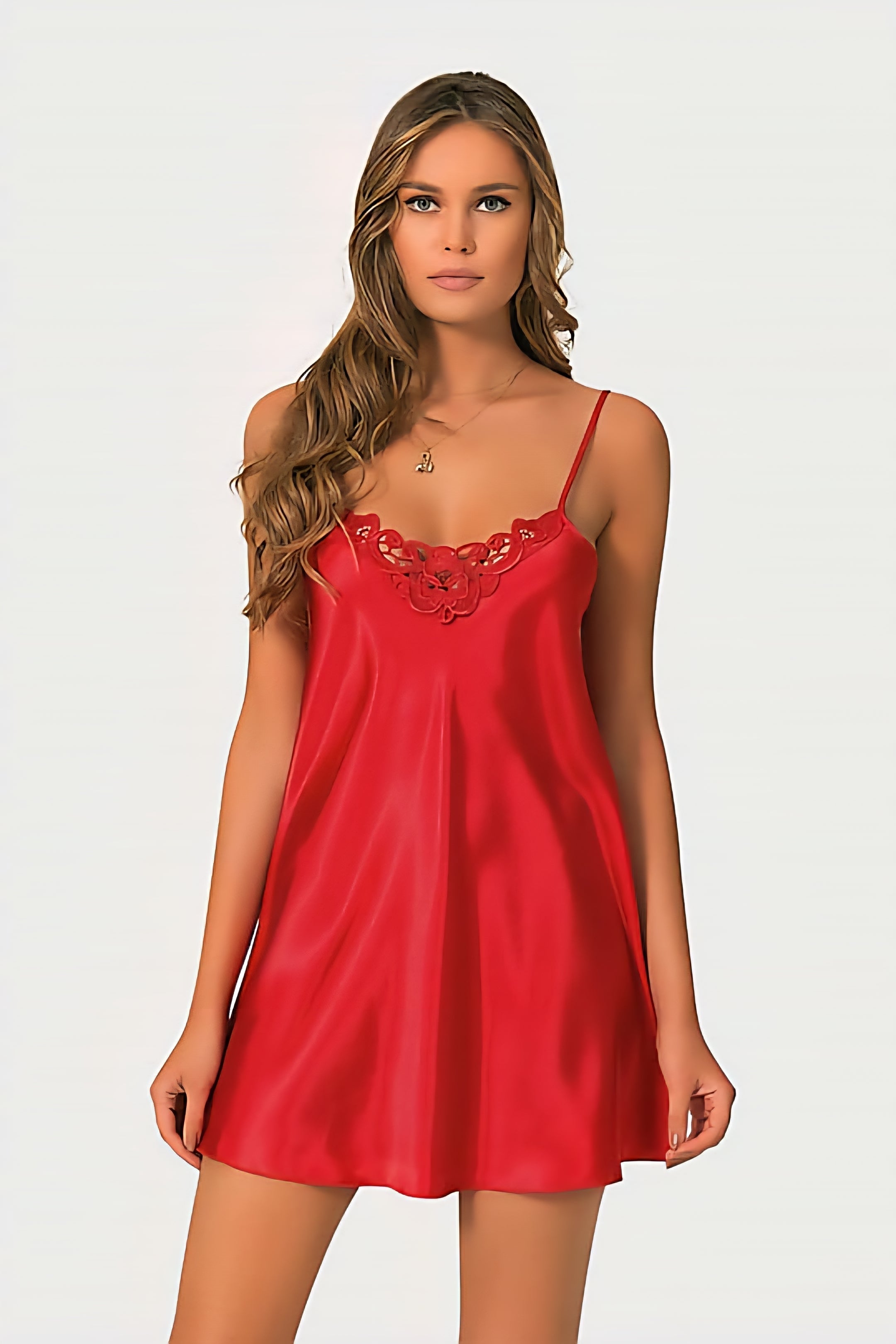 Classic Satin Nightdress with Embroidered Lace – Multiple Colors