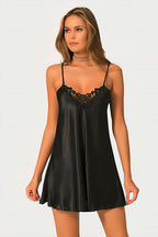 Classic Satin Nightdress with Embroidered Lace – Multiple Colors