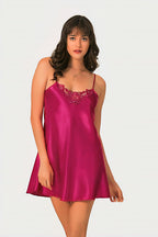 Classic Satin Nightdress with Embroidered Lace – Multiple Colors