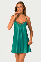 Classic Satin Nightdress with Embroidered Lace – Multiple Colors
