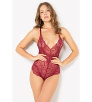 Criss-Cross Lace Bodysuit – Elegant and Adjustable in Black & Burgundy