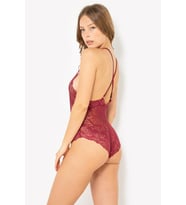 Criss-Cross Lace Bodysuit – Elegant and Adjustable in Black & Burgundy